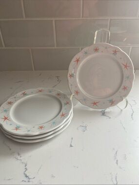 Set of 4 Jackson China Atomic Starburst Salad Plates Mid Century Modern